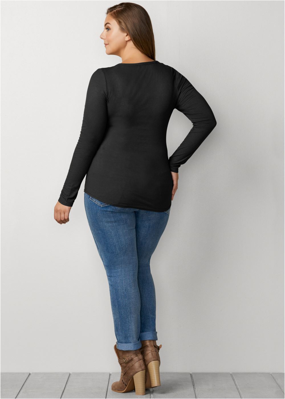 Venus Plus Size Ribbed Henley Top