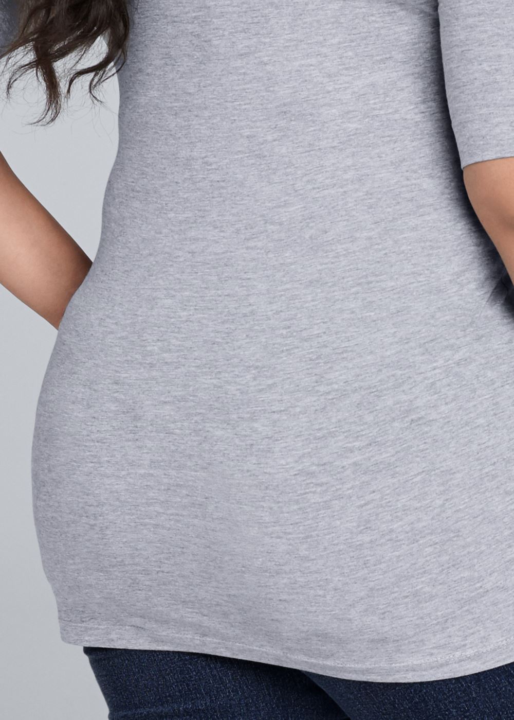 Venus Plus Size Long And Lean V-Neck Tee in Light Heather Grey
