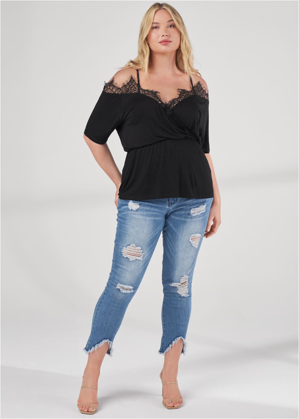 Venus Plus Size Cold-Shoulder Lace Top