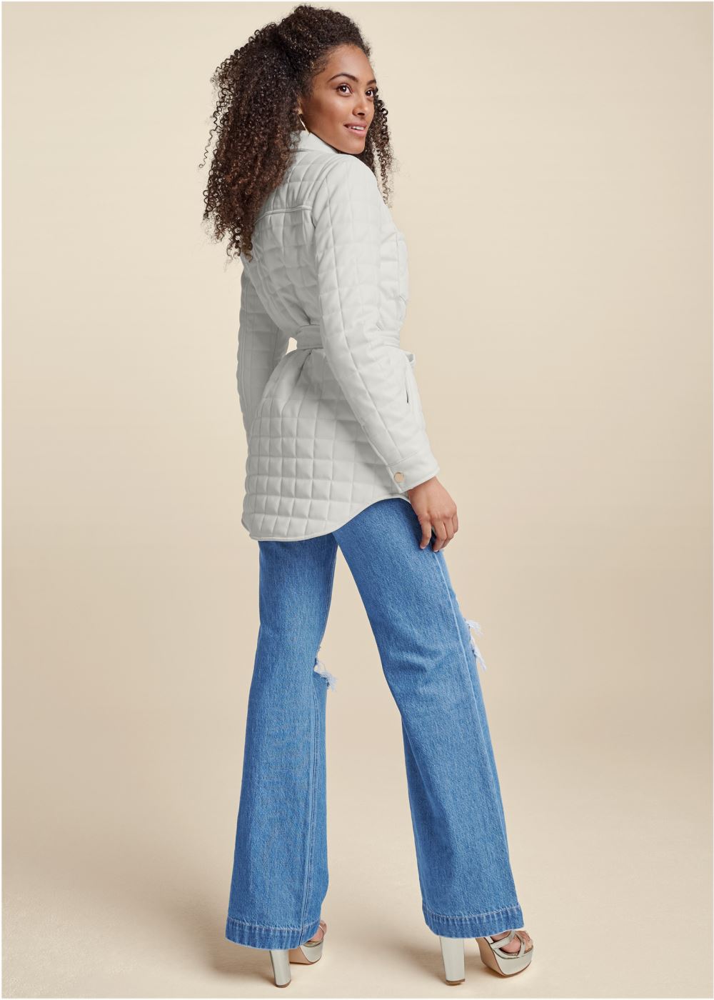 Venus Faux-Leather Shacket in White
