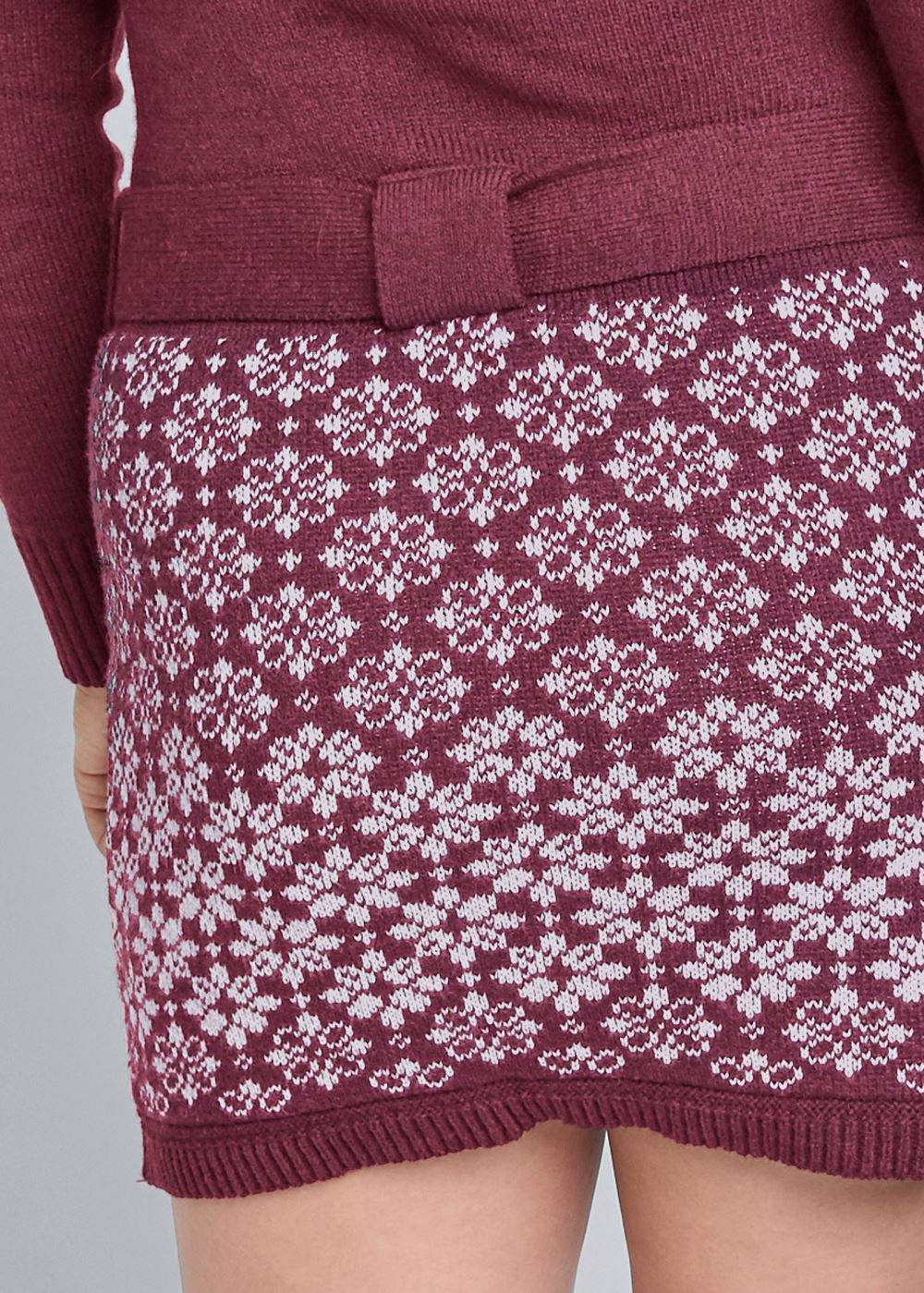 Venus Maroon BELTED SWEATER DRESS