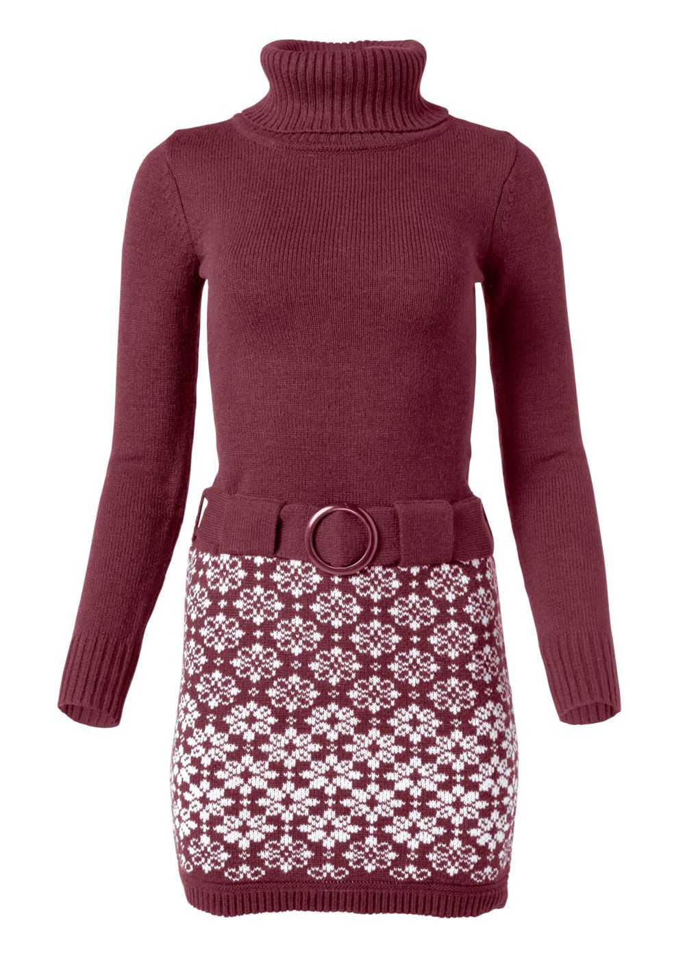 Venus Maroon BELTED SWEATER DRESS