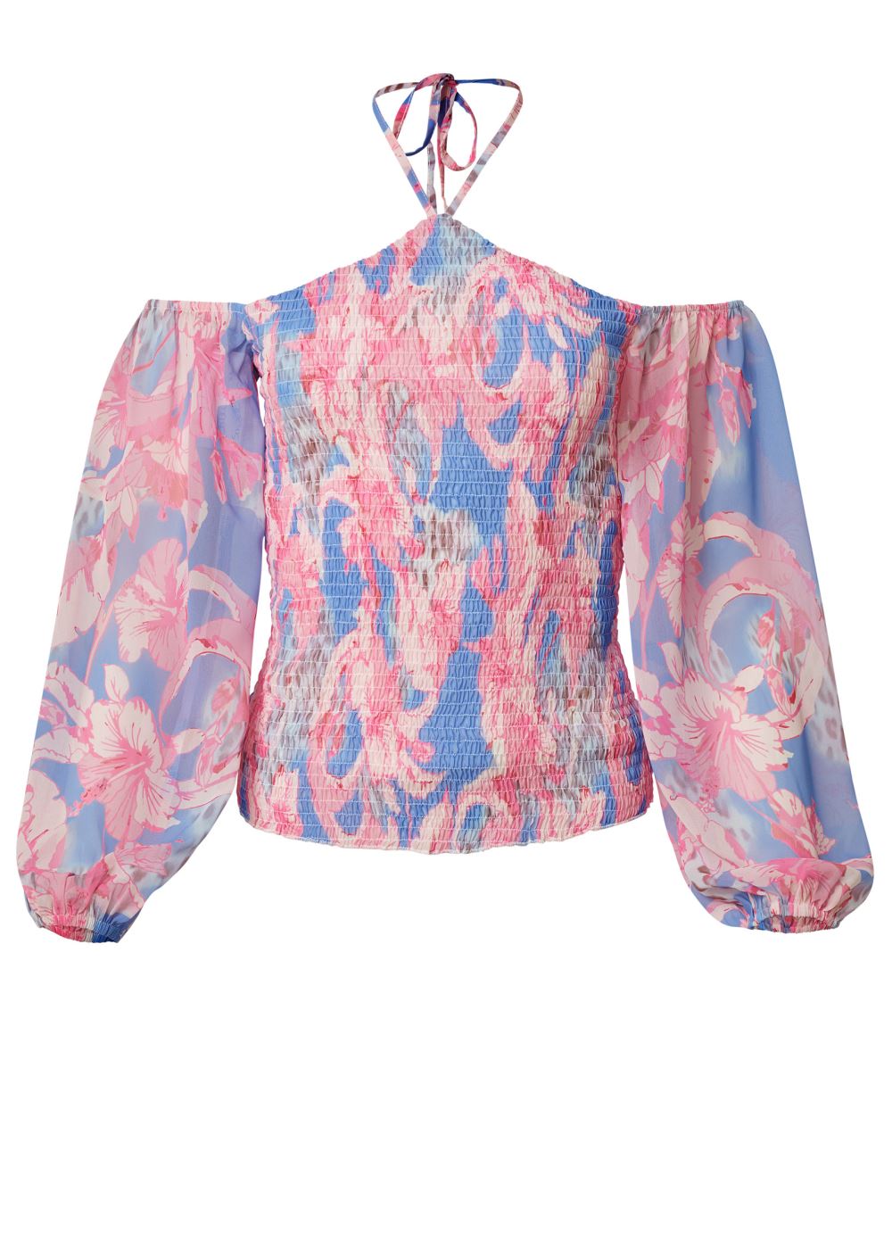 Venus Plus Size Floral Y-Neck Smocked Top
