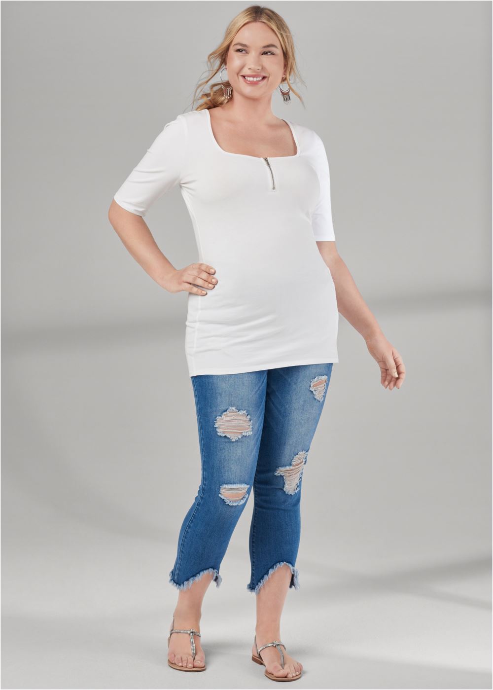 Venus Plus Size Zip-Up Long And Lean Tee