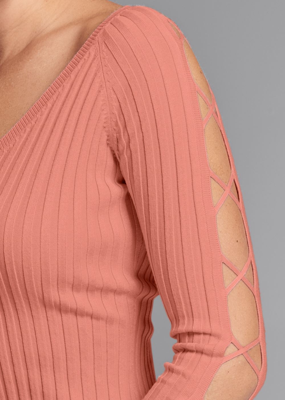 Venus Plus Size Sleeve Detail Sweater in Coral