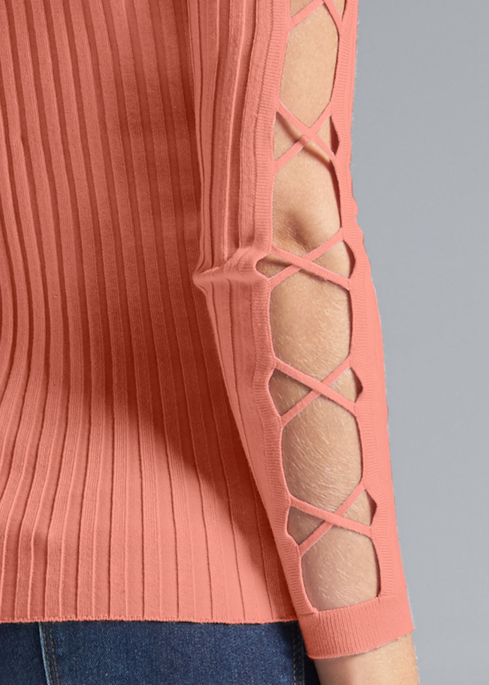 Venus Plus Size Sleeve Detail Sweater in Coral