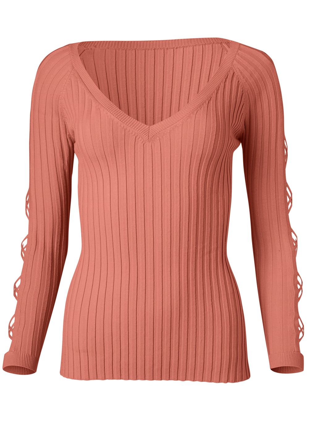 Venus Plus Size Sleeve Detail Sweater in Coral