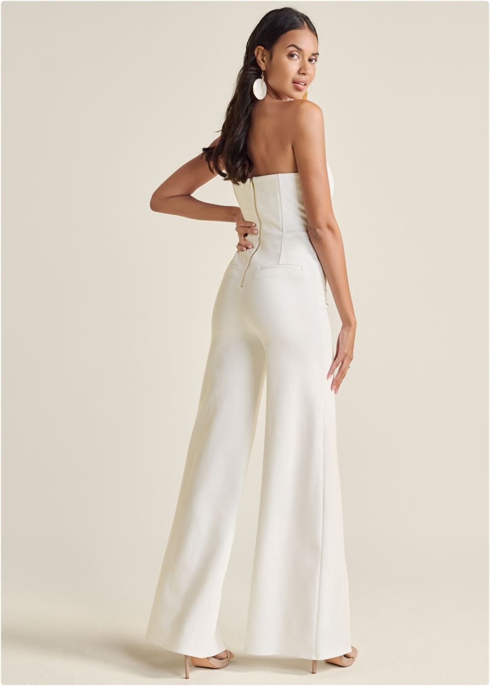 Venus Plus Size Front Slit Jumpsuit in Off White