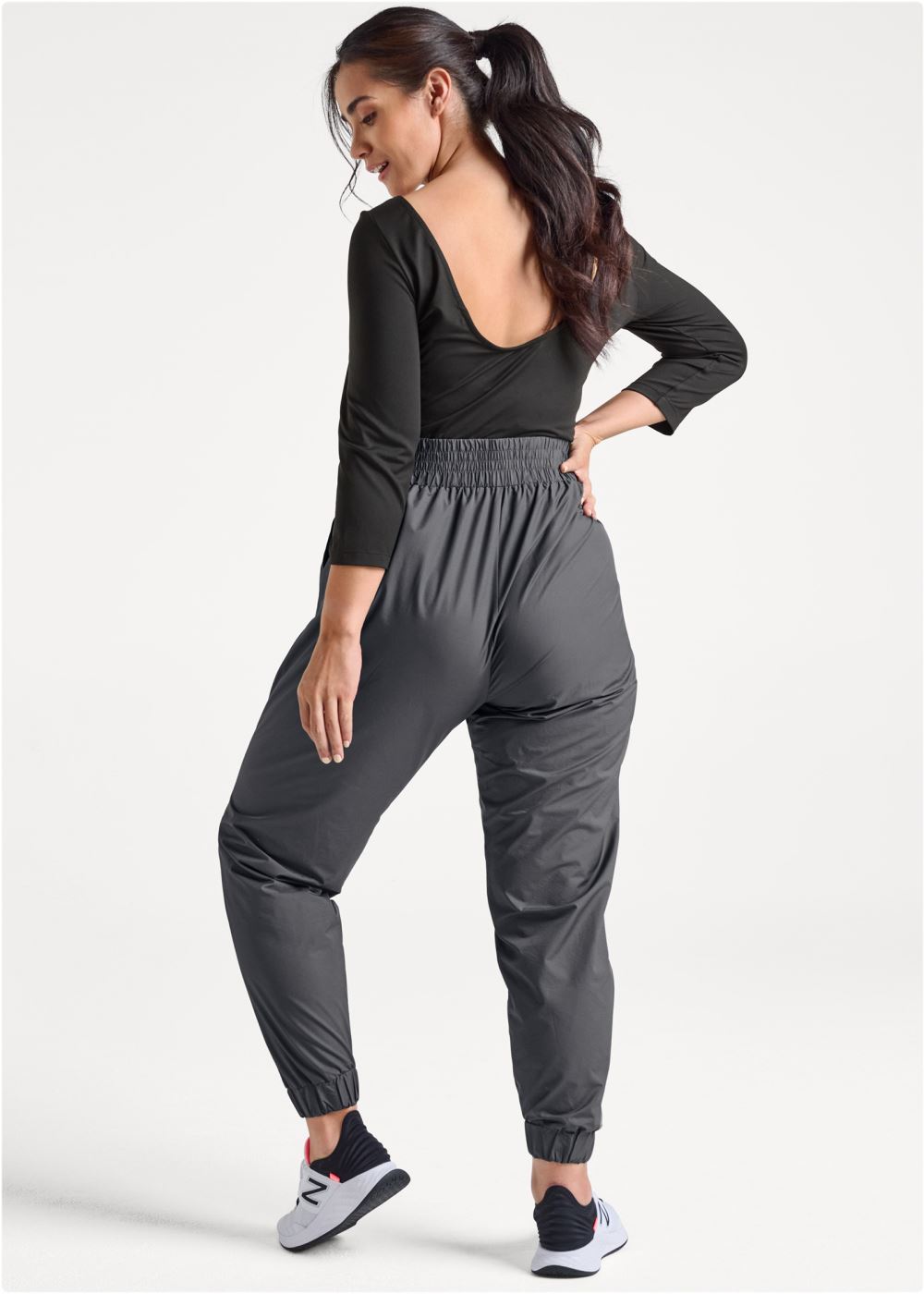 Venus Plus Size Two-Tone Sport Jumpsuit in Black & Grey