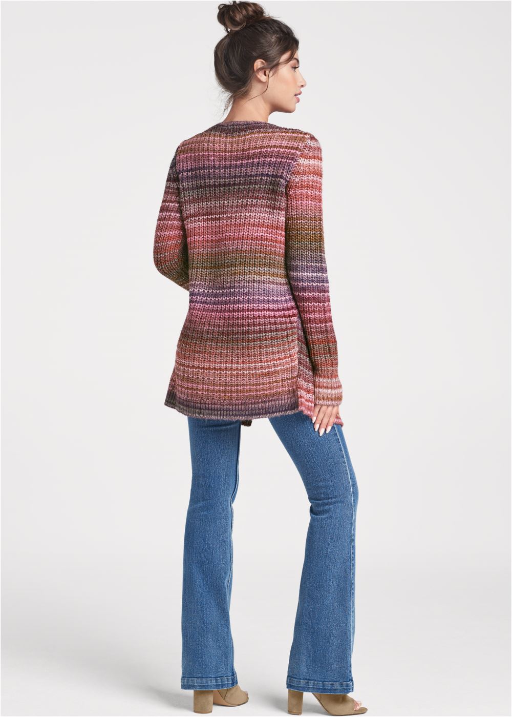 Venus Plus Size Striped Cardigan in Red Multi
