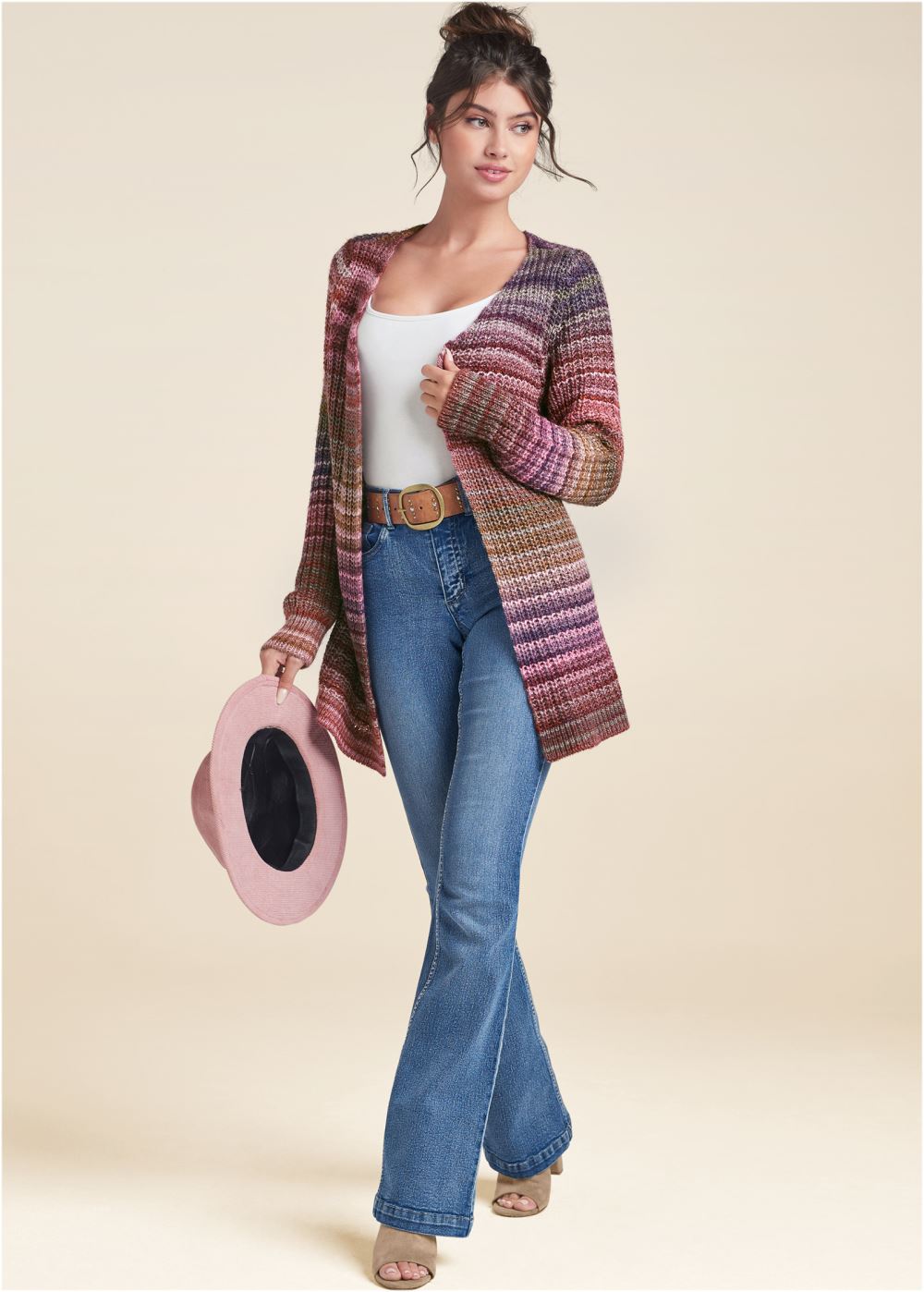 Venus Plus Size Striped Cardigan in Red Multi