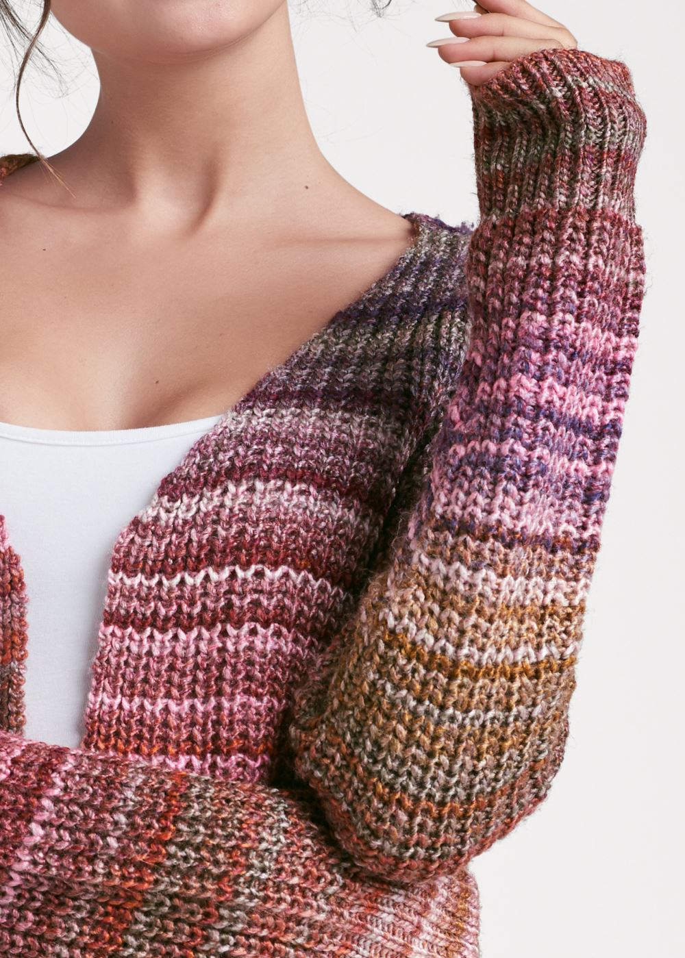 Venus Plus Size Striped Cardigan in Red Multi
