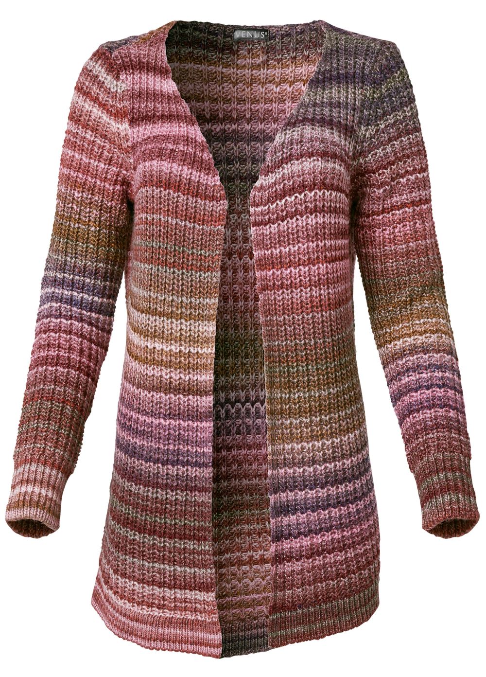 Venus Plus Size Striped Cardigan in Red Multi