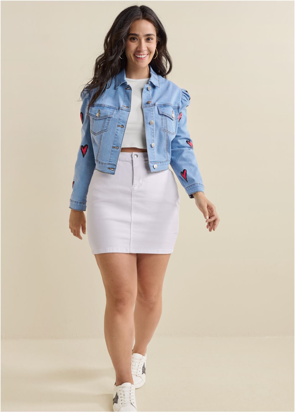 Venus Heart Cropped Jean Jacket in Blue Multi