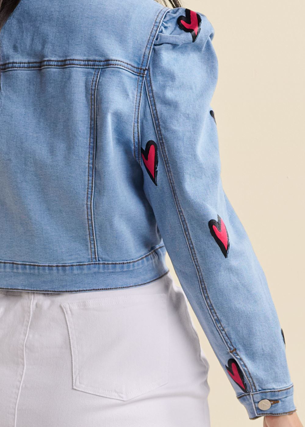 Venus Heart Cropped Jean Jacket in Blue Multi
