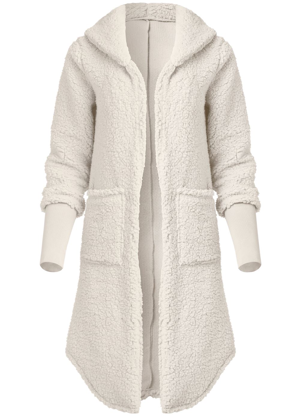 Venus Plus Size Cozy Sherpa High-Low Jacket in Beige