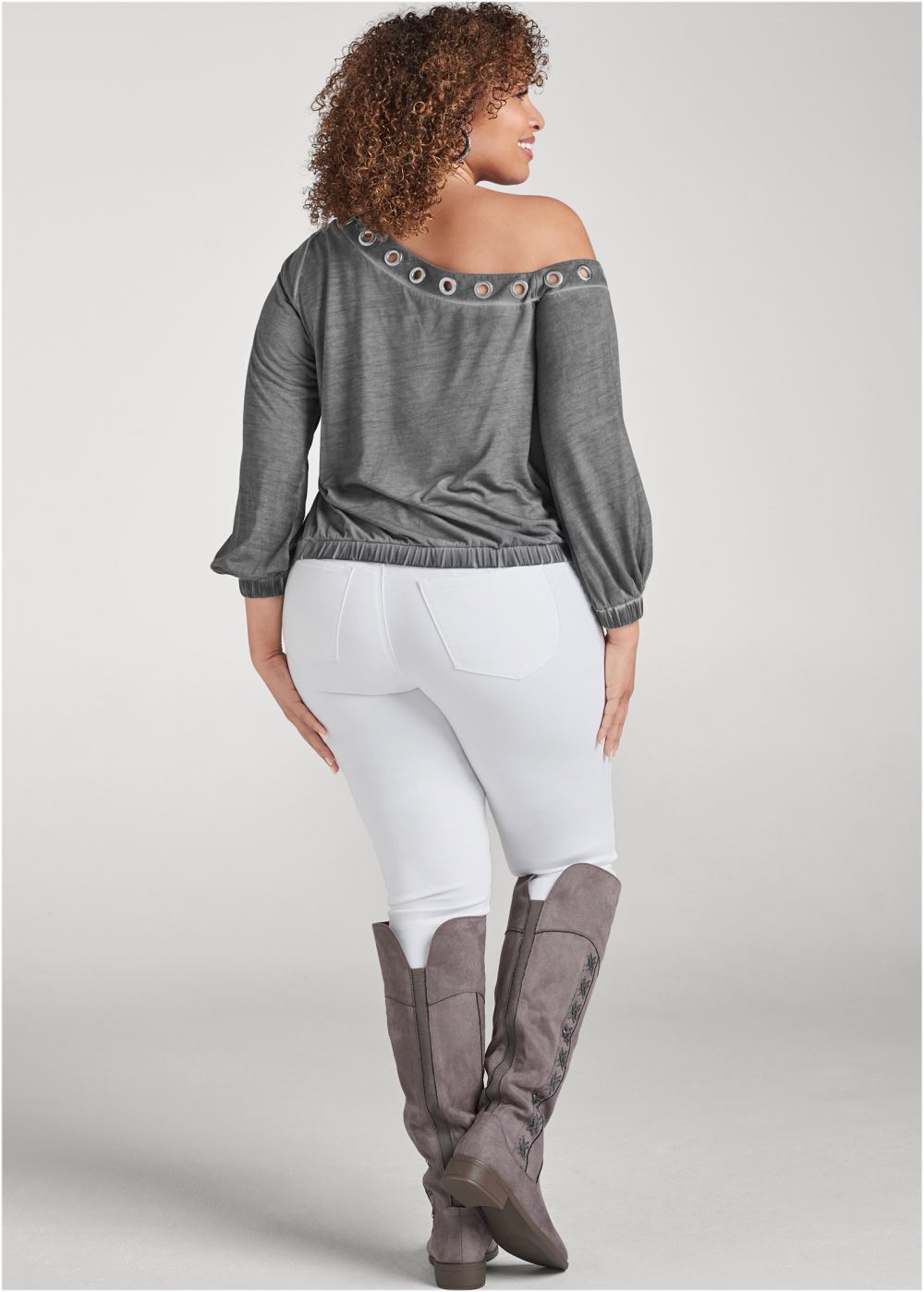 Venus Plus Size One-Shoulder Grommet Top