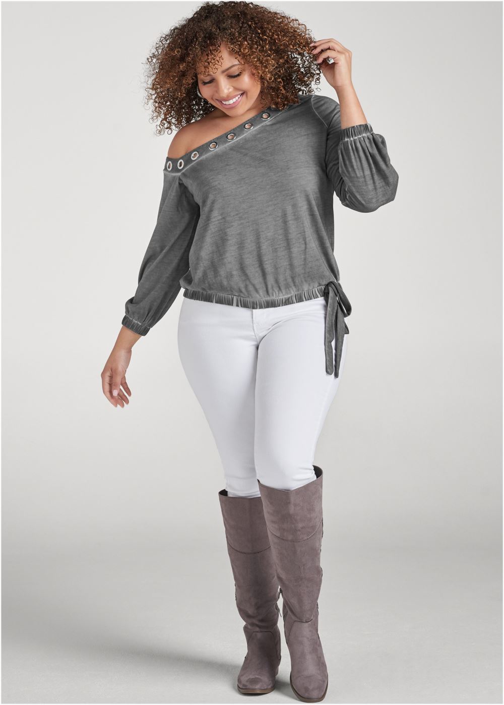 Venus Plus Size One-Shoulder Grommet Top