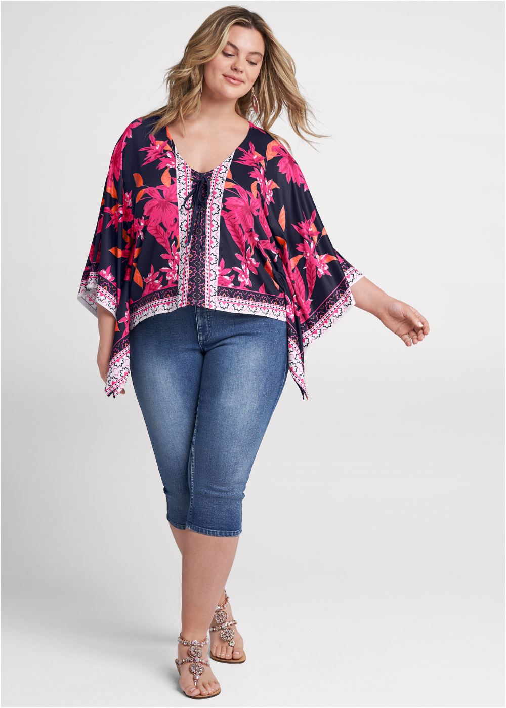 Venus Plus Size Midnight Floral Border Top
