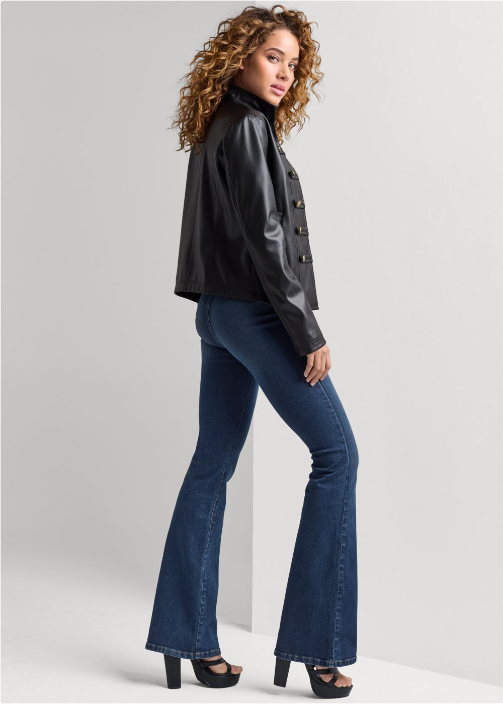 Venus Faux-Leather Military Jacket in Black