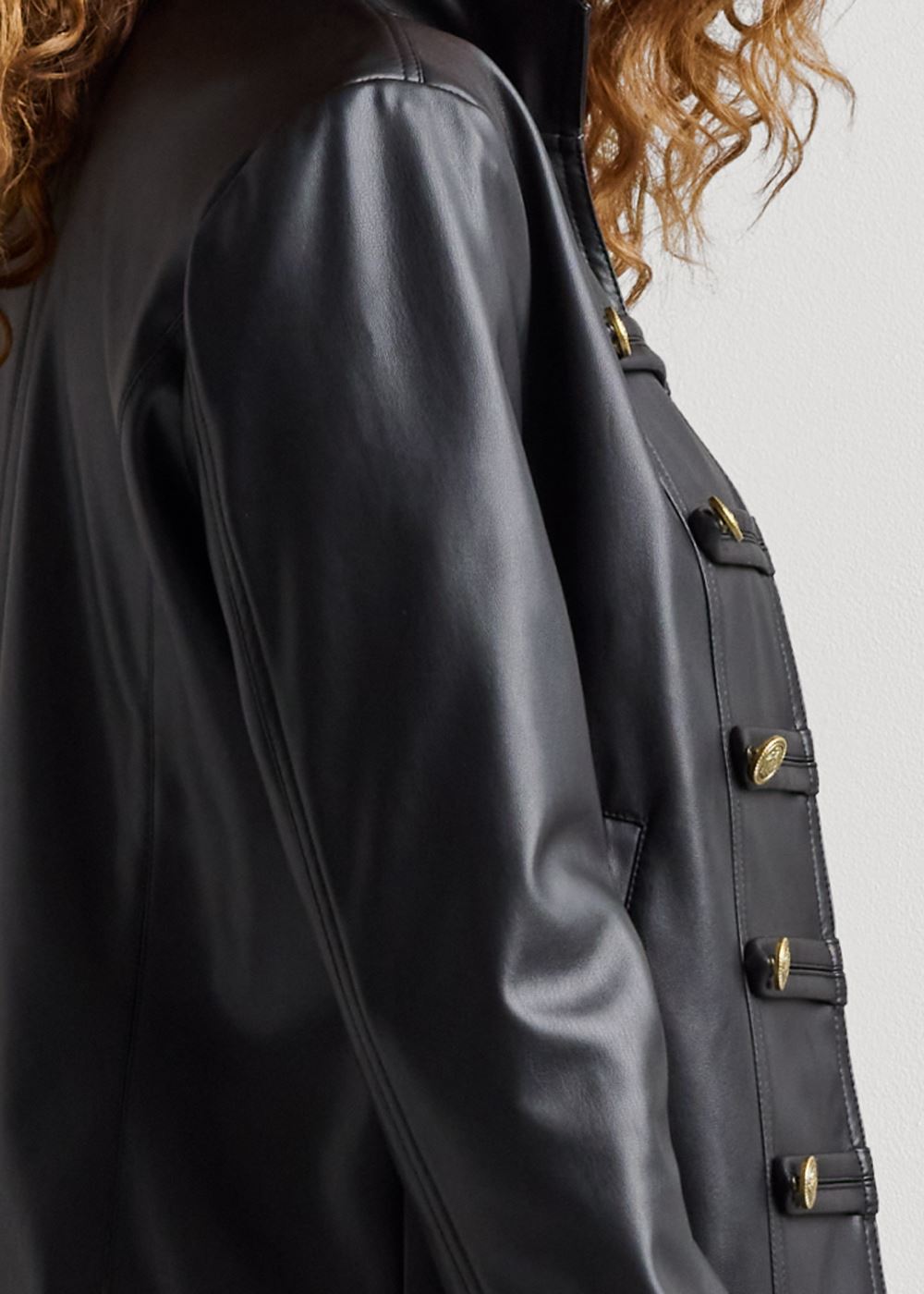 Venus Faux-Leather Military Jacket in Black