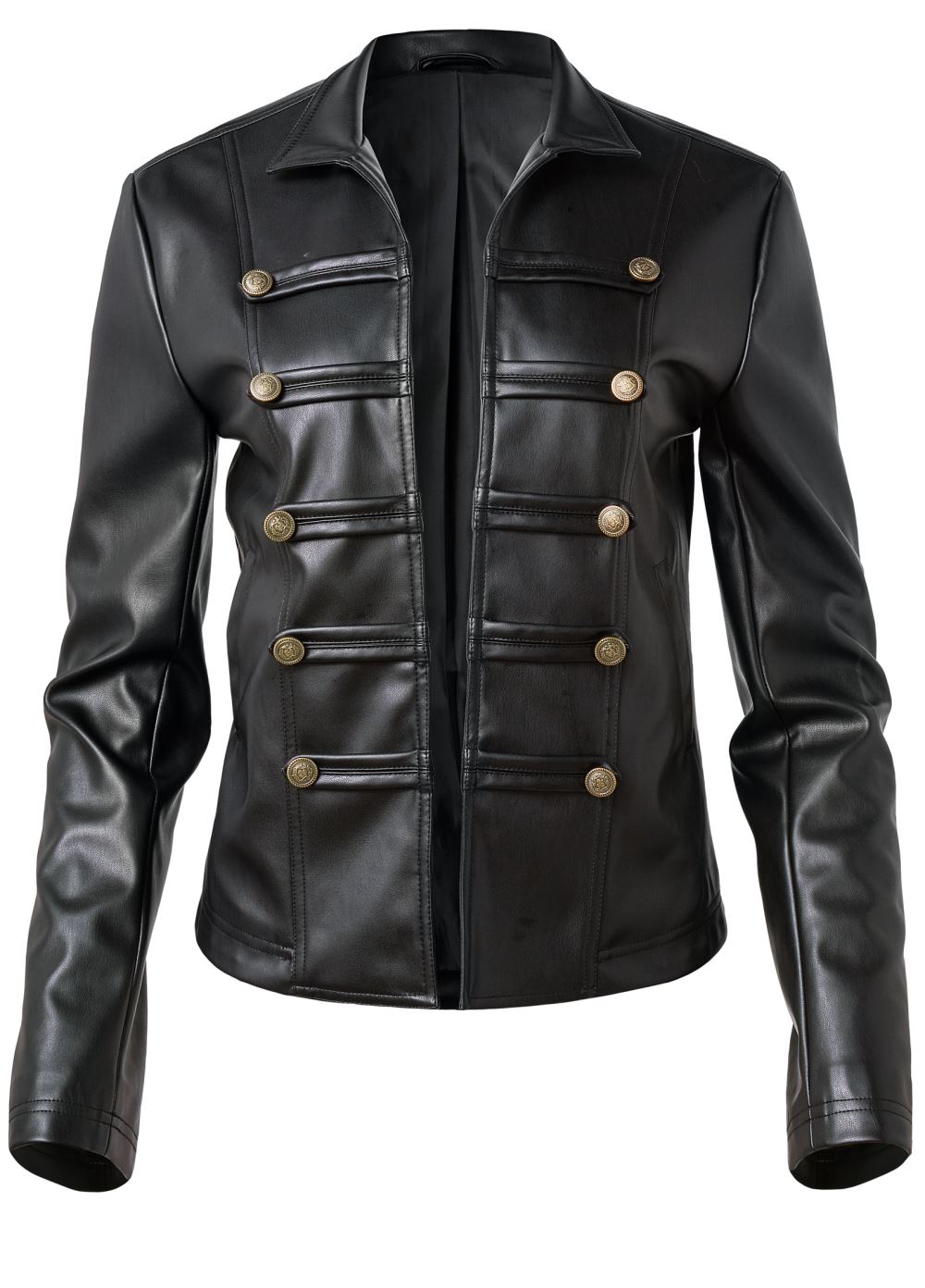 Venus Faux-Leather Military Jacket in Black