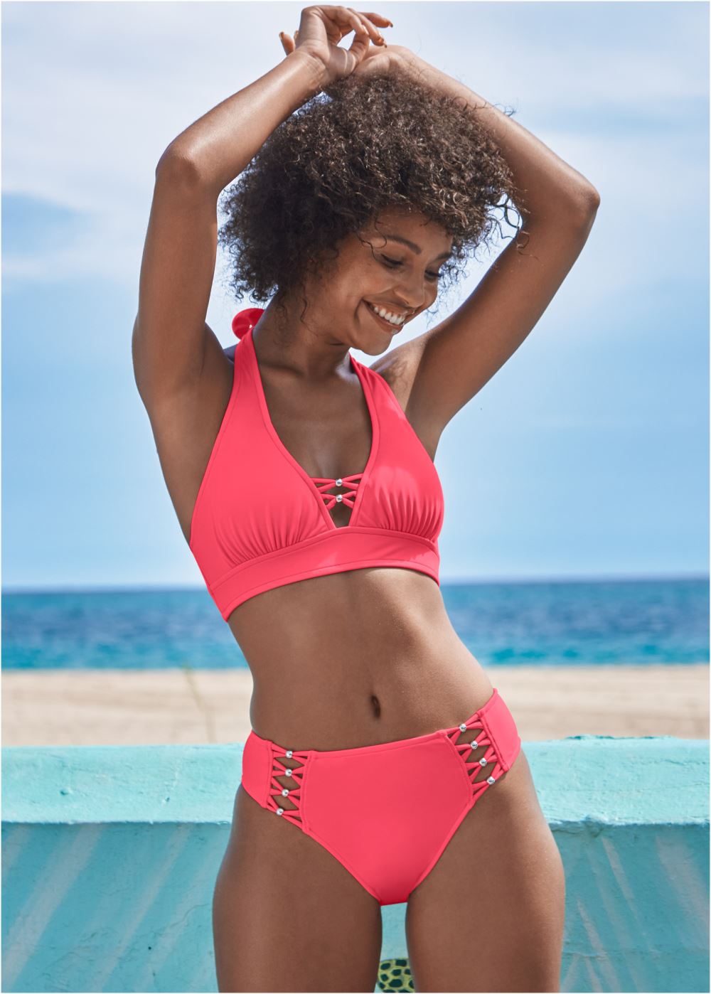 Venus Strappy Mid-Rise Bottom Bikini - Sunset Pink