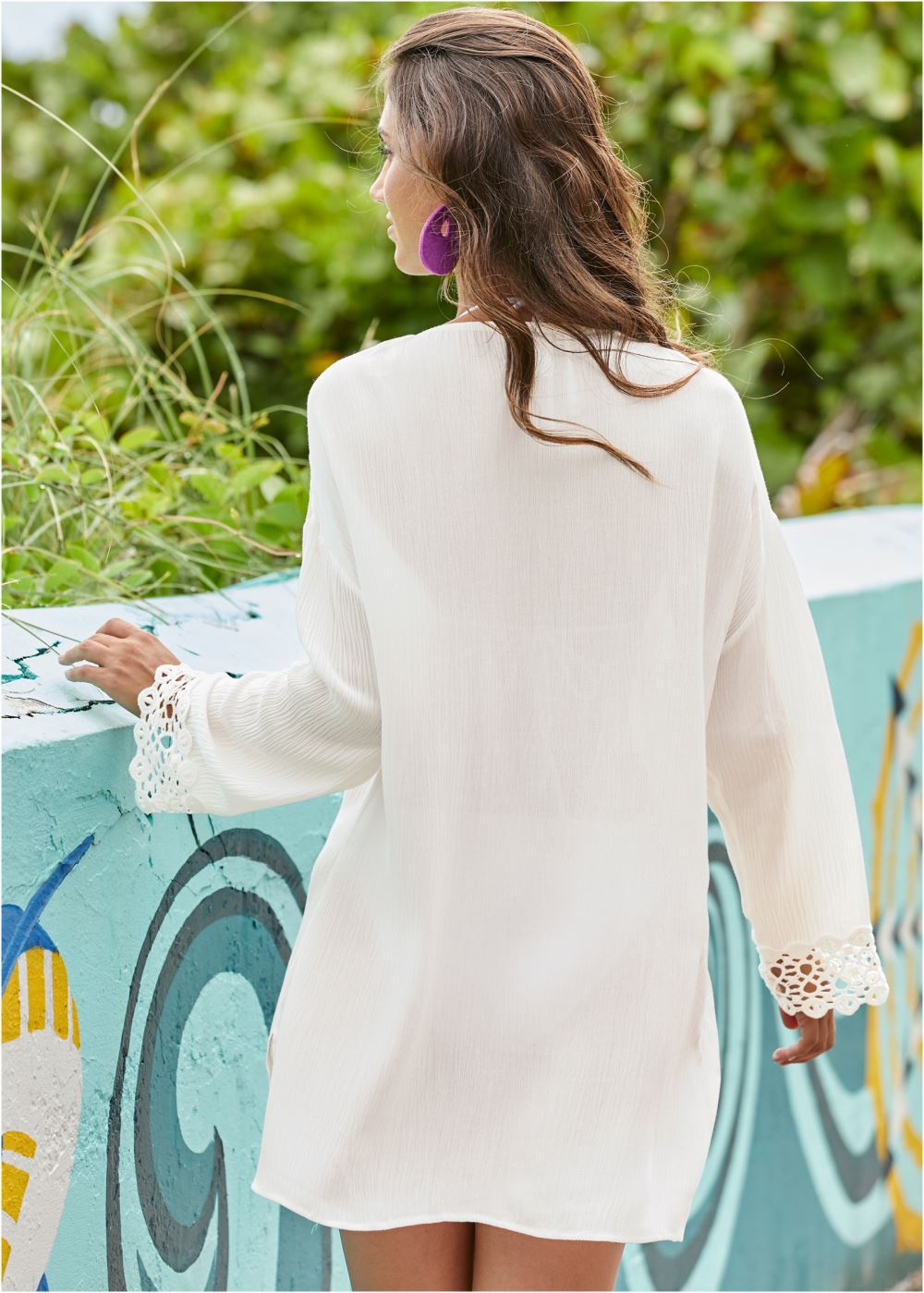 Venus Crochet Trimmed Cover-Up Tunic in White