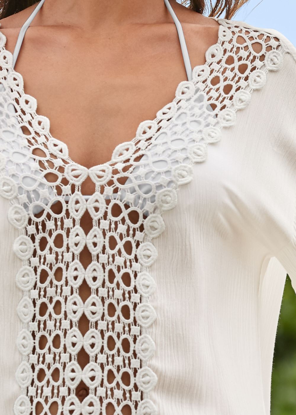 Venus Crochet Trimmed Cover-Up Tunic in White