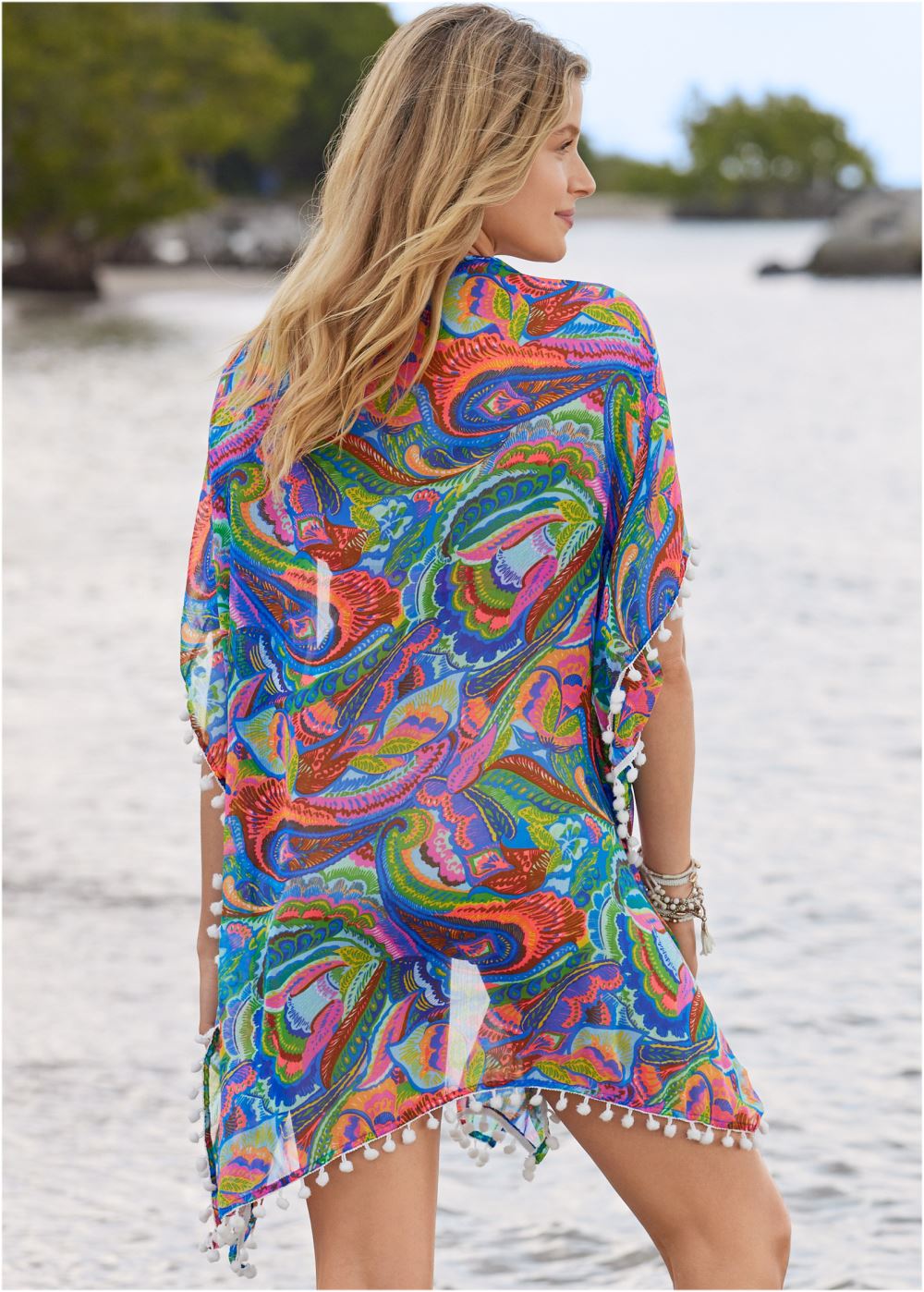 Venus Pom-Pom Fringe Cover-Up in Paisley Flash