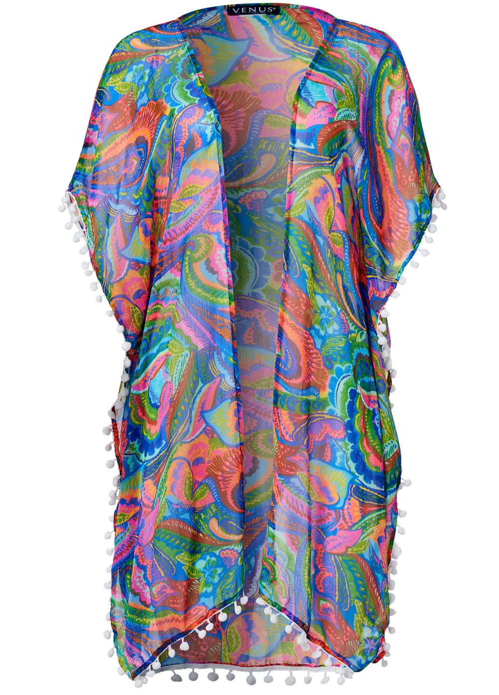 Venus Pom-Pom Fringe Cover-Up in Paisley Flash