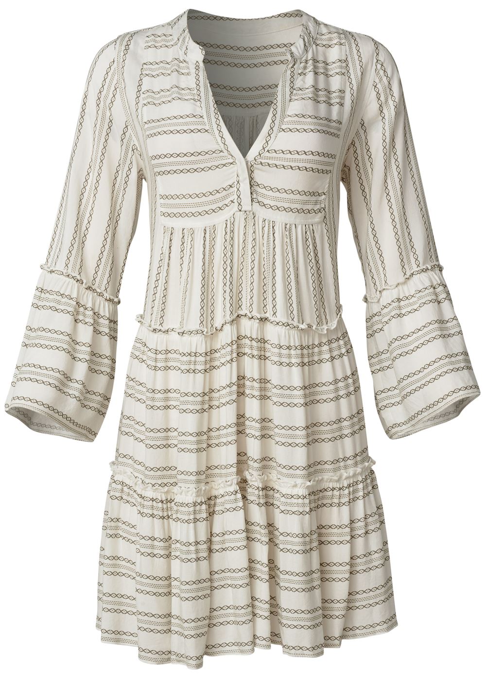 Venus Ruffle Cover-Up Dress in Taupe & White