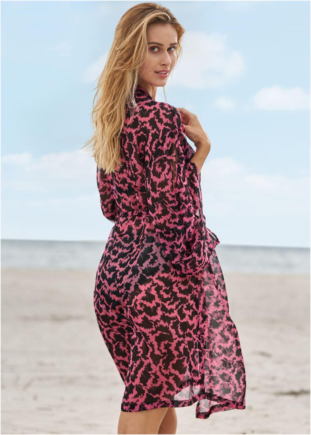 Venus Peek-A-Boo Sleeve Kimono in Summer Slush