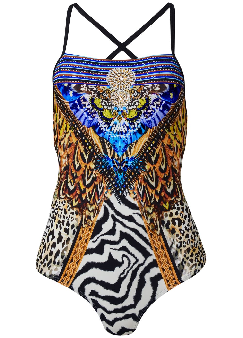 Venus Glitzy Crisscross One-Piece Swimsuit in Jungle Queen