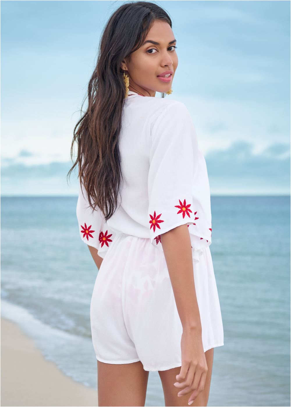 Venus Embroidered Romper in Fall Florals