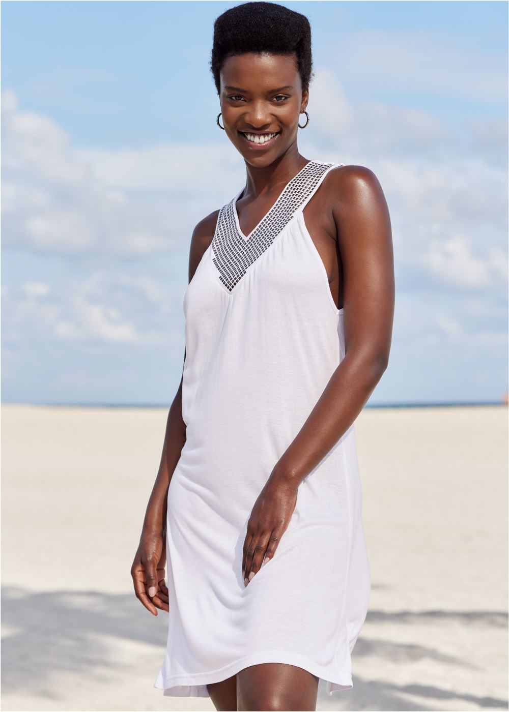 Venus Nailhead Collar Cover-Up in Pearl White