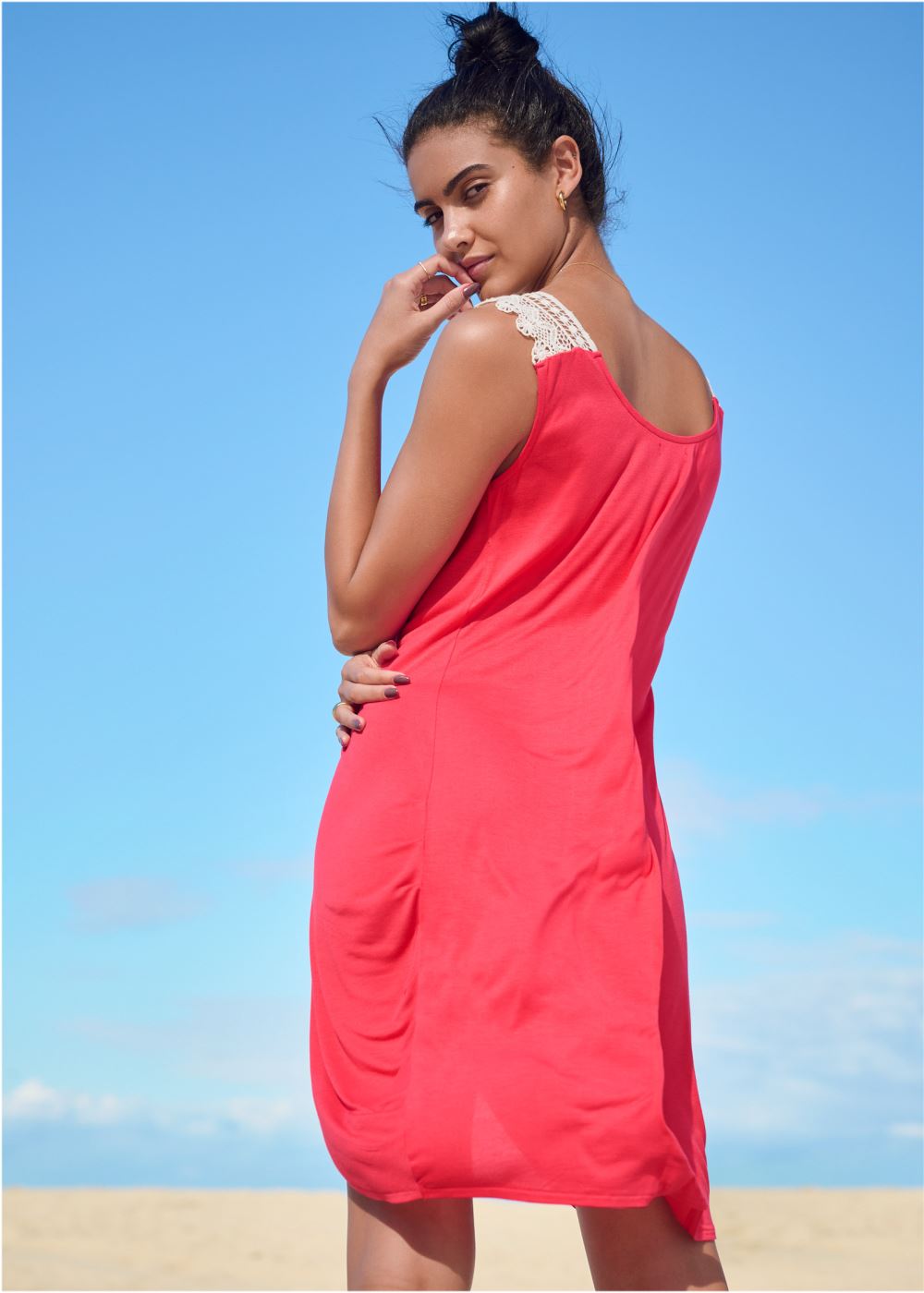 Venus Overlay Cover-Up Dress in Sunset Pink