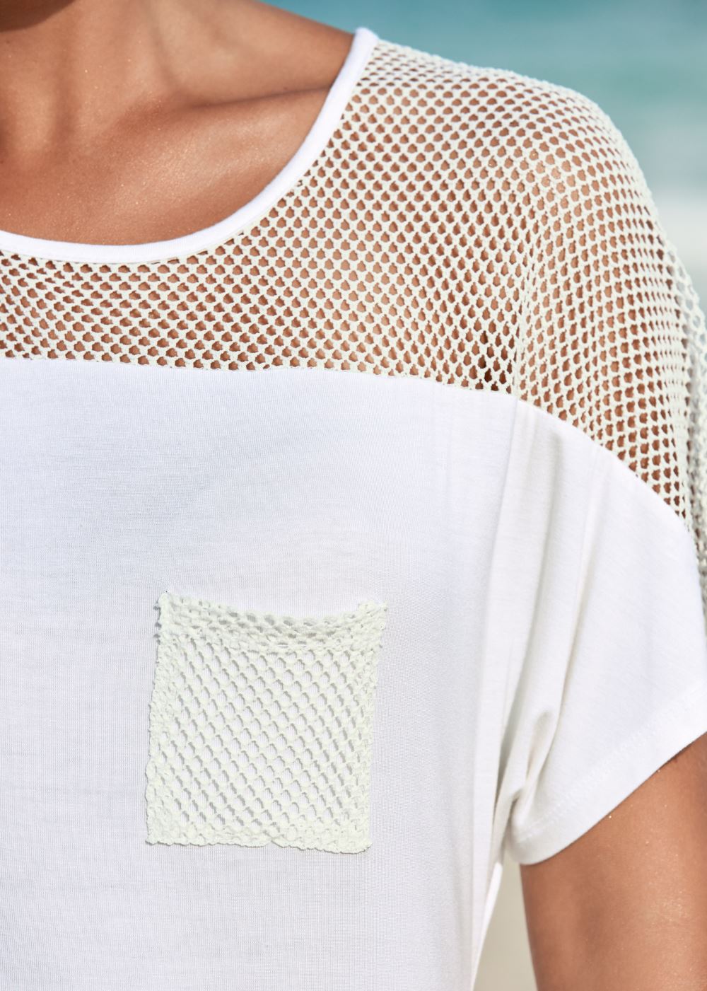 Venus Mesh Trimmed Cover-Up Dress in White