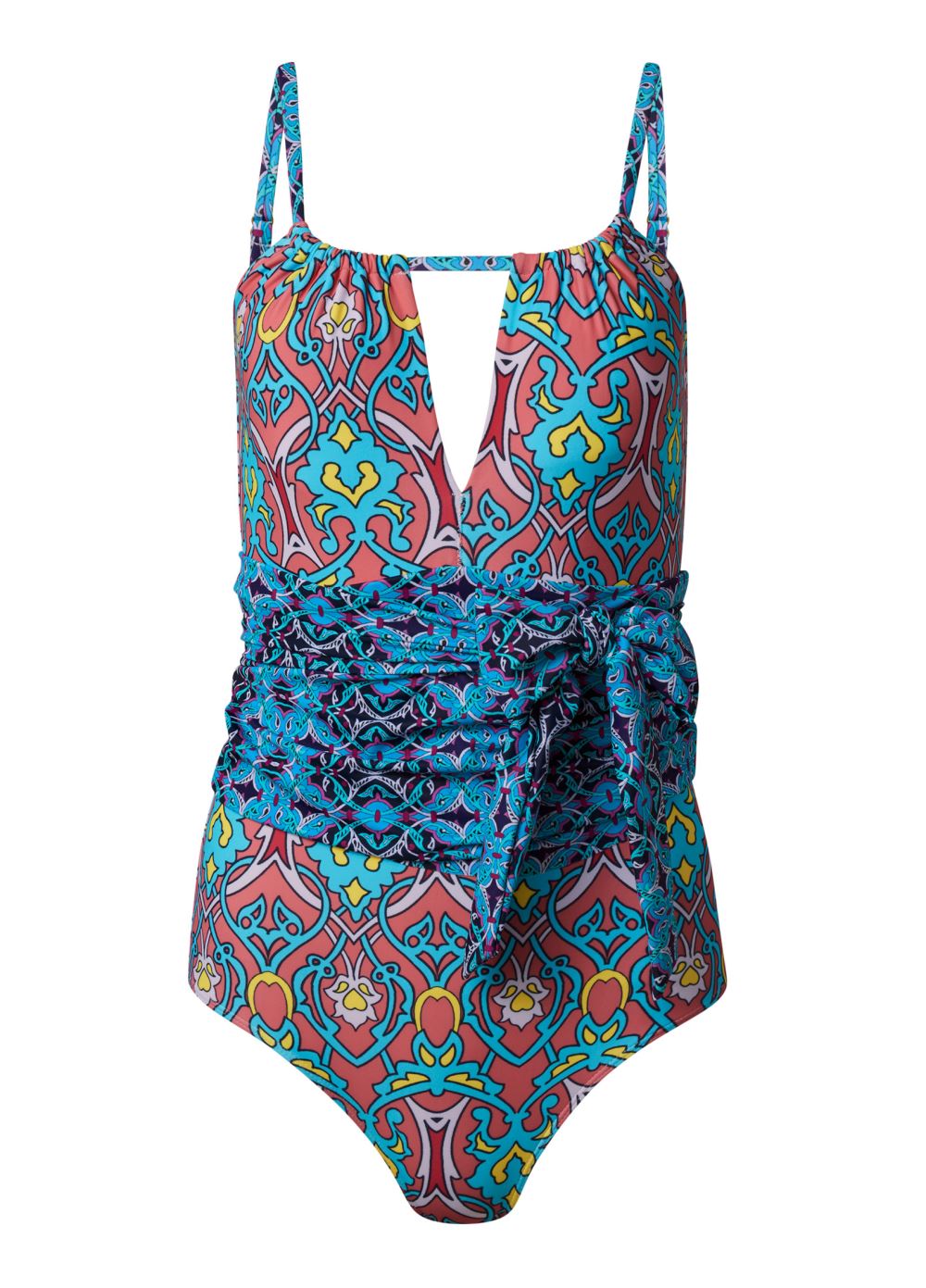 Venus Belted One-Piece Swimsuit in Sea Escape