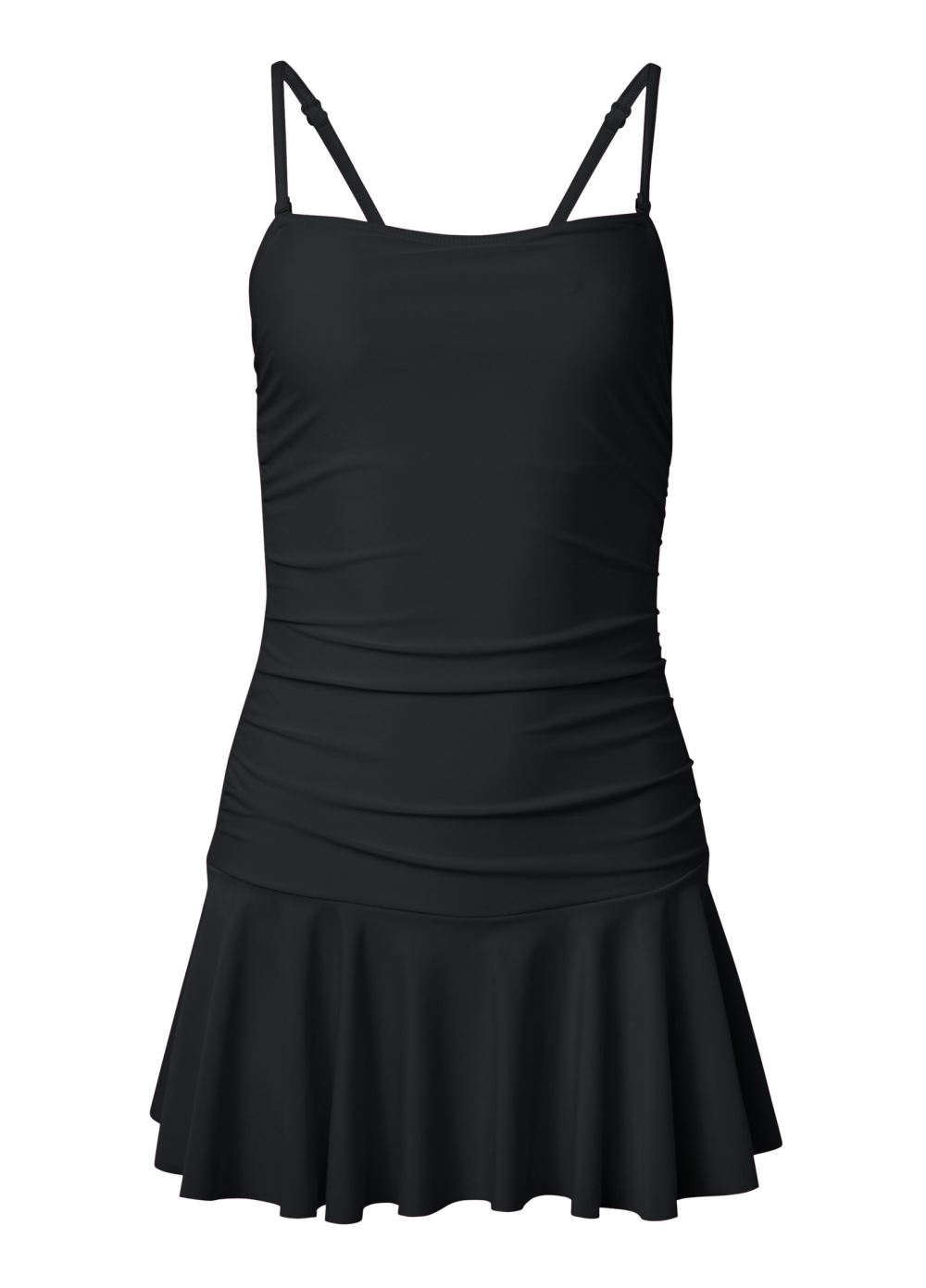 Venus Skirted Bandeau One-Piece Swimsuit in Black Beauty