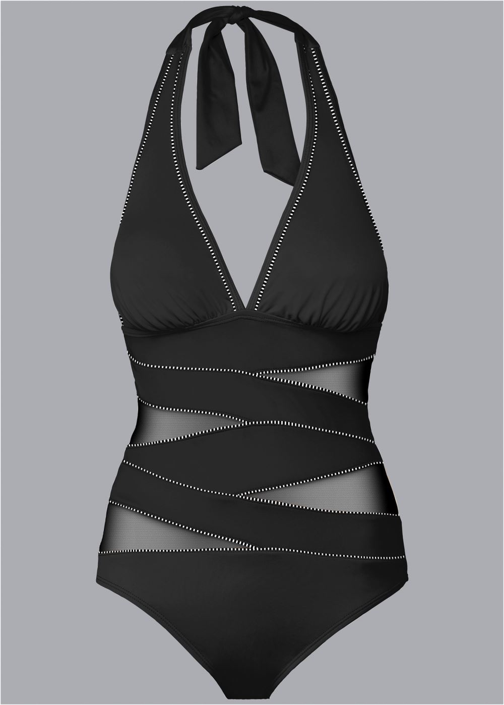 Venus Peek-A-Boo Halter One-Piece Swimsuit in Black & White