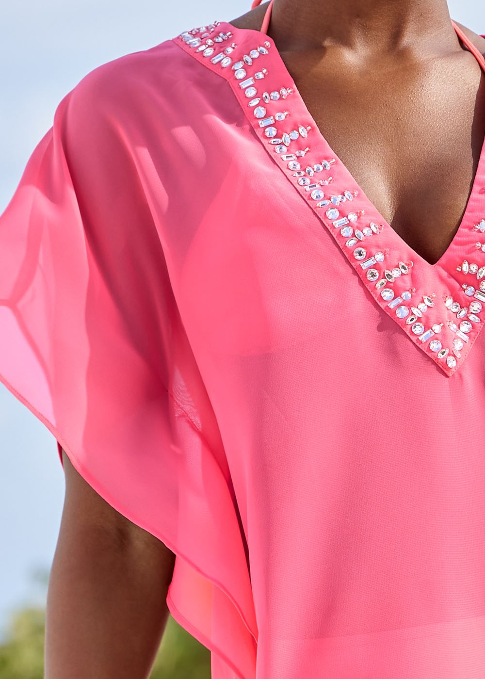 Venus Adjustable Jeweled Tunic in Sunset Pink