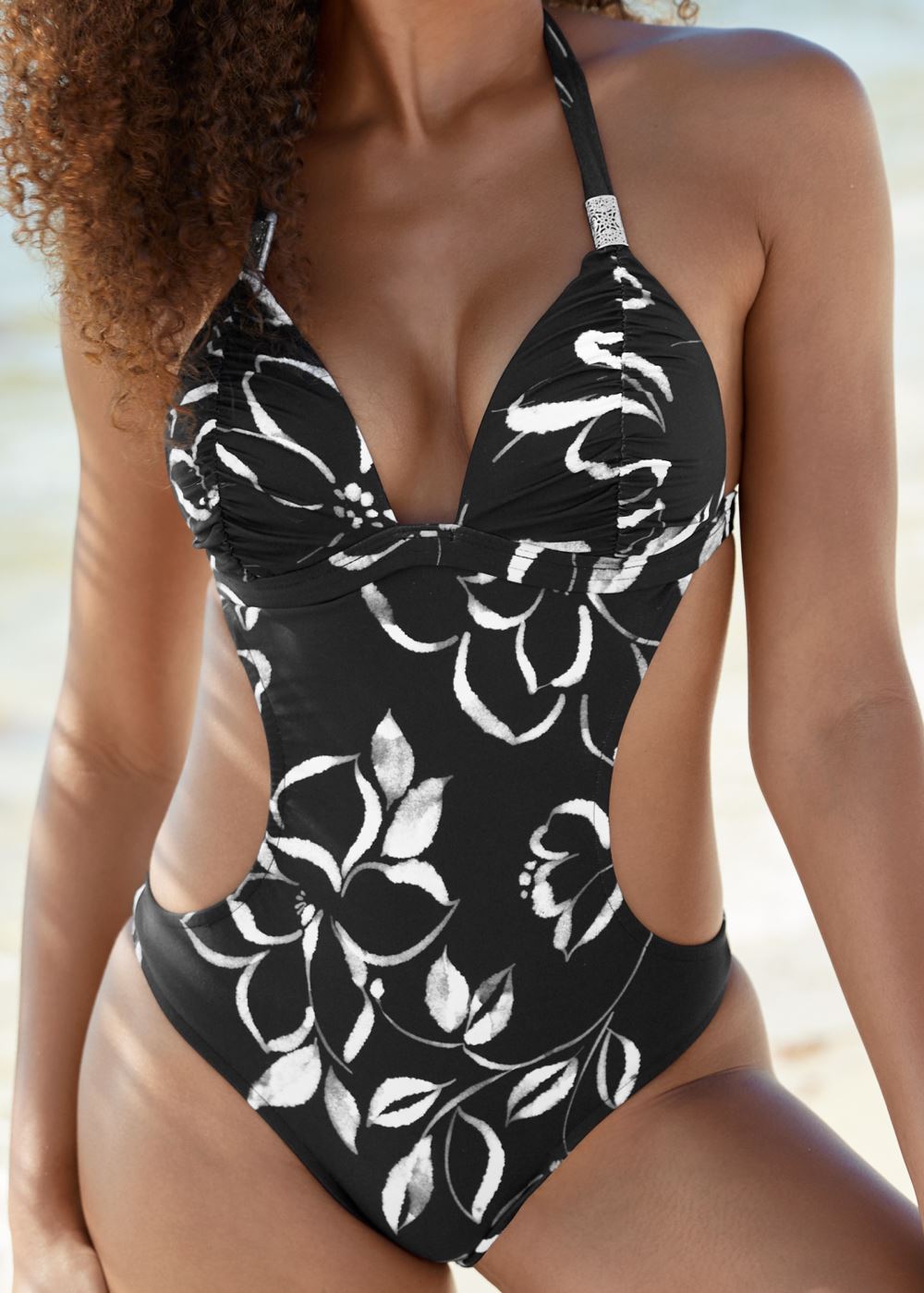 Venus Ruched Goddess Monokini Swimsuit in Nighttime Blooms