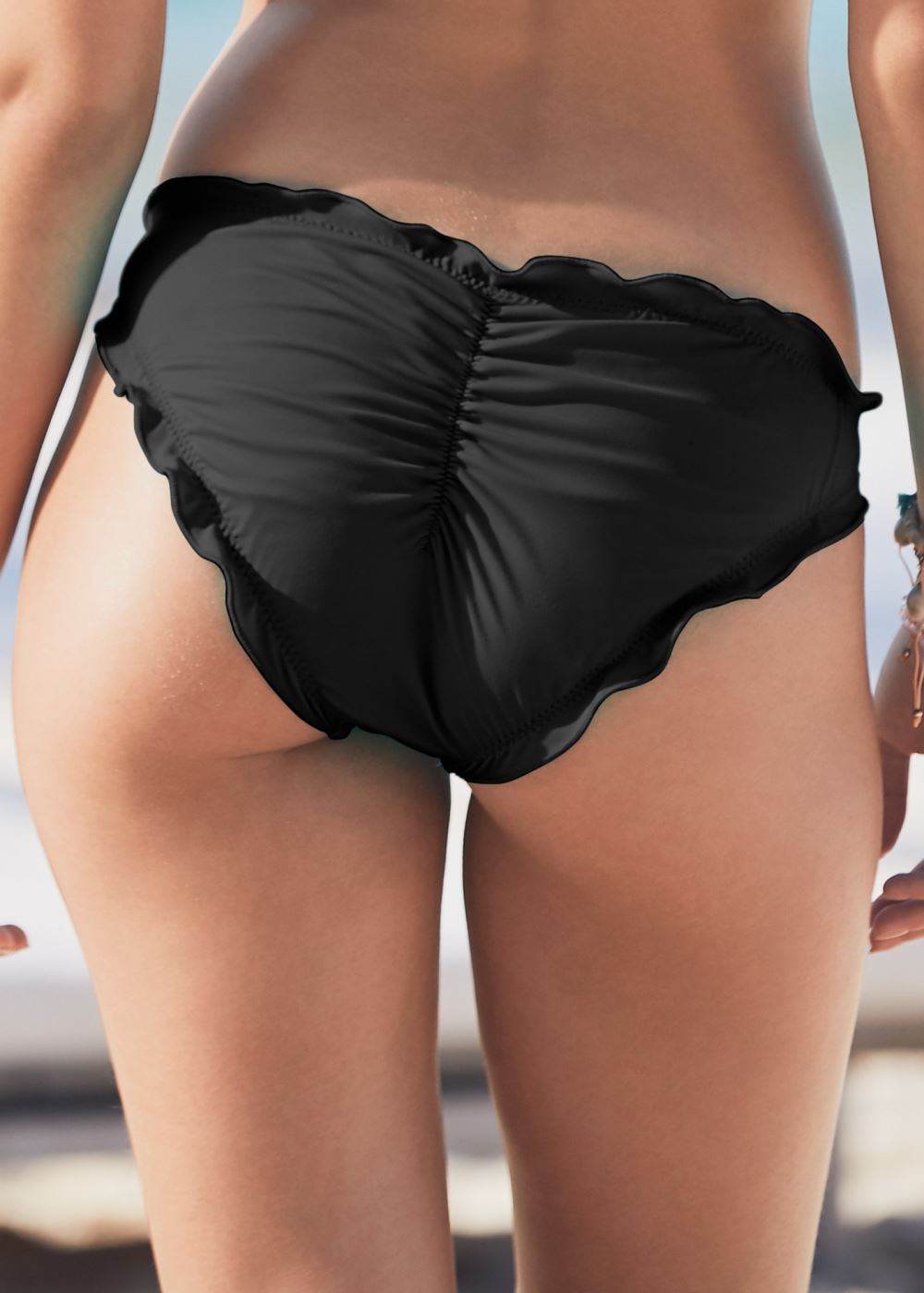 Venus Ruffle Scrunch Back Bottom Bikini - Black Beauty