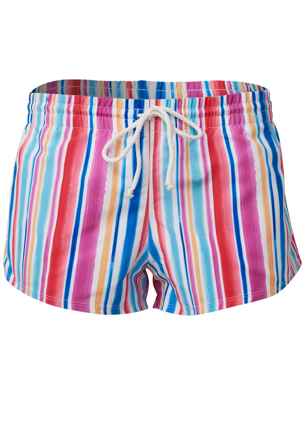 Venus Mid-Rise Board Short in Rainbow Stripes