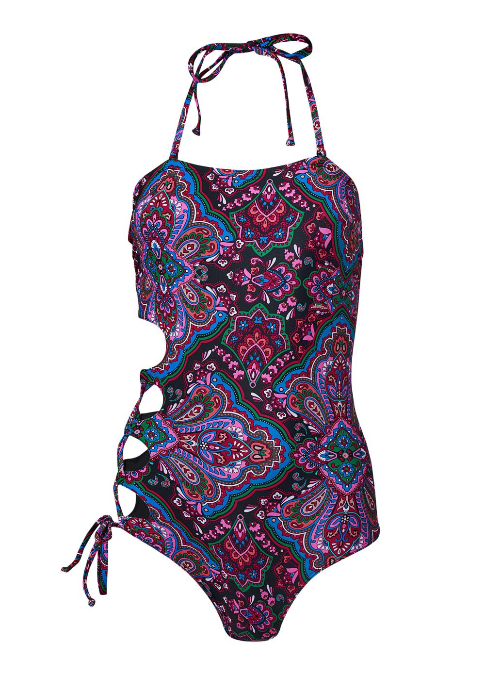 Venus Lace-Up Strappy One-Piece Swimsuit in Royal Medallion