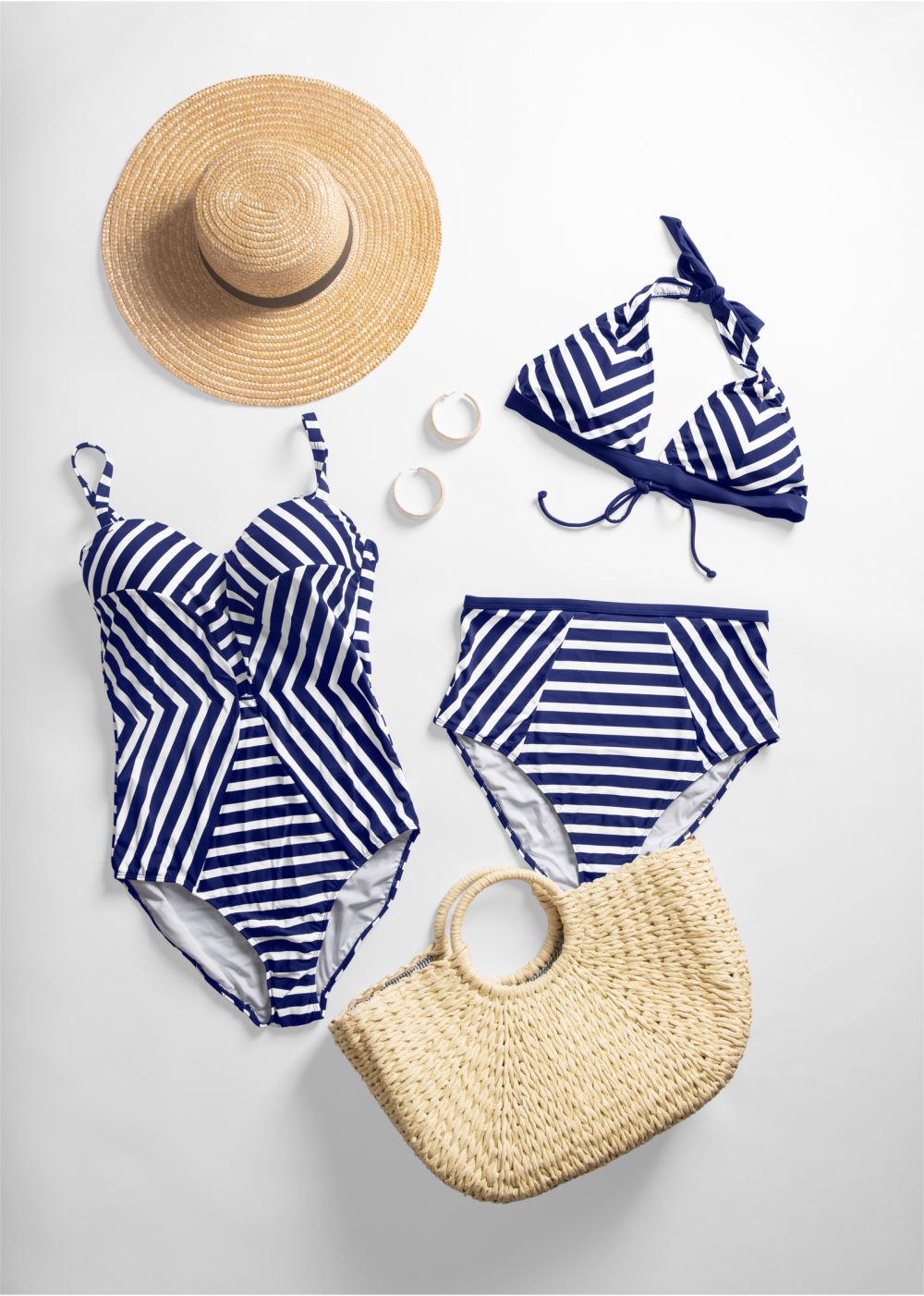 Venus Underwire Bandeau One-Piece Swimsuit in Navy Blue & White Stripes