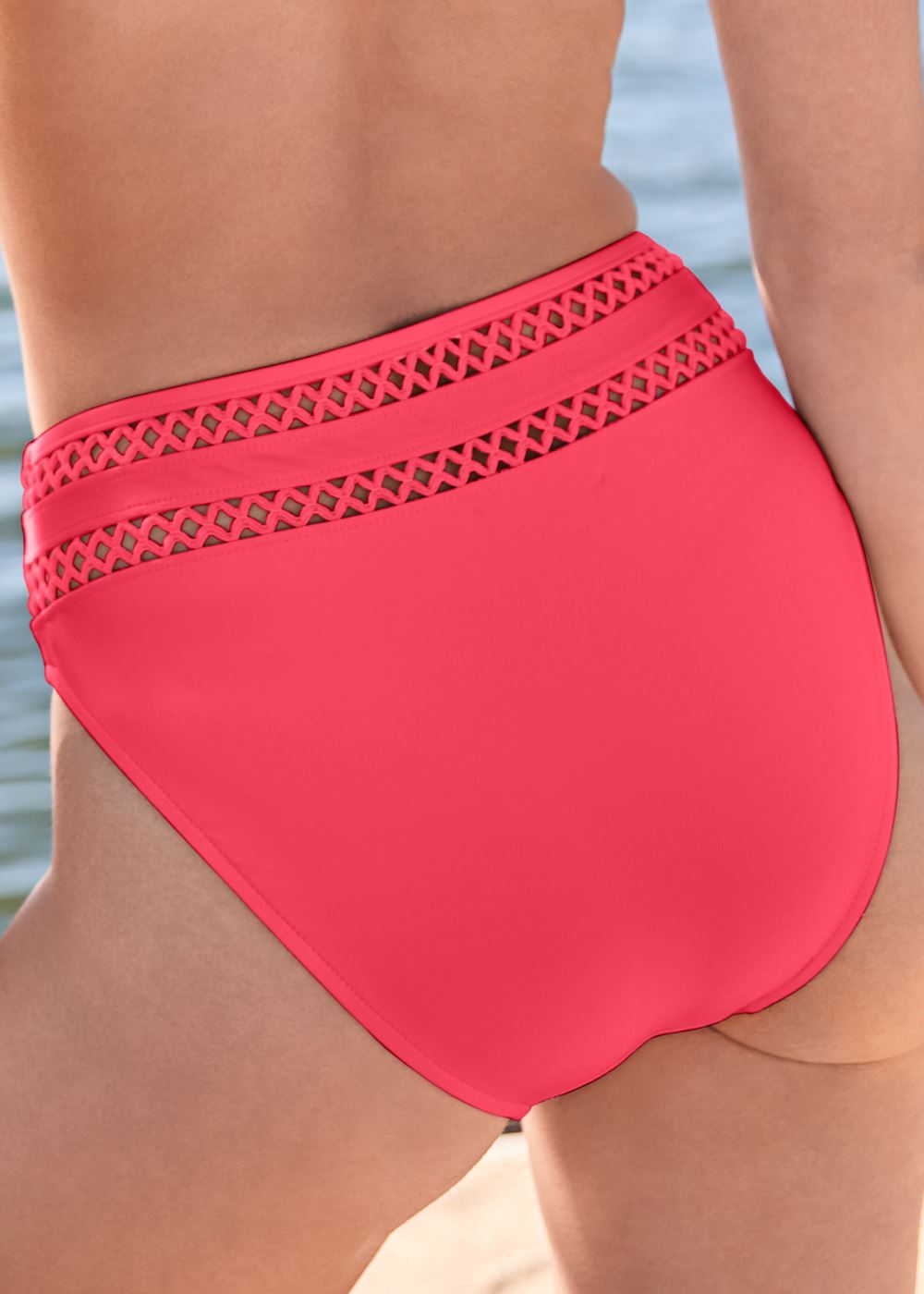 Venus Lattice Trim Mid-Rise Bottom Bikini - Sunset Pink