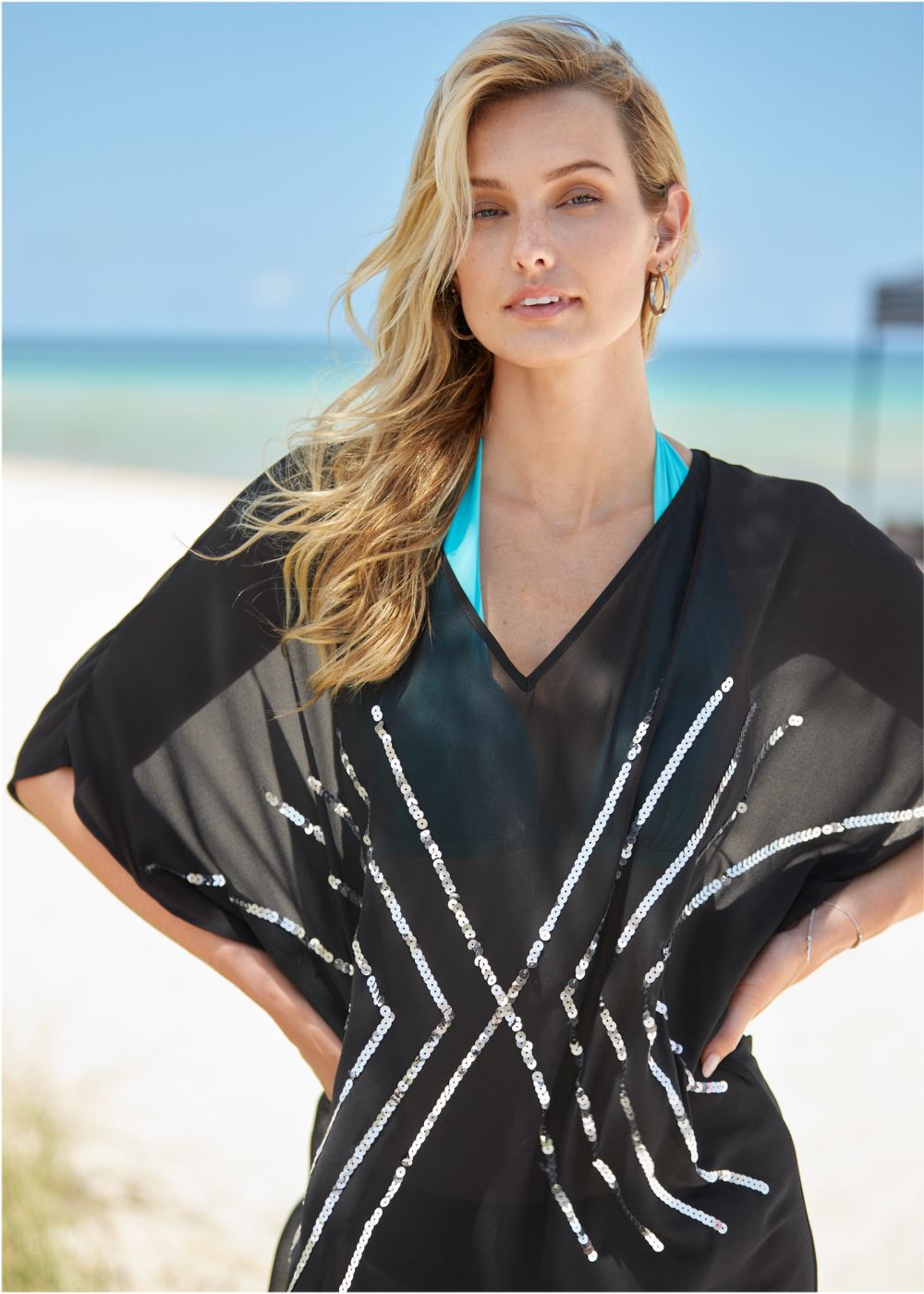 Venus Sequin Maxi Caftan in Black Beauty