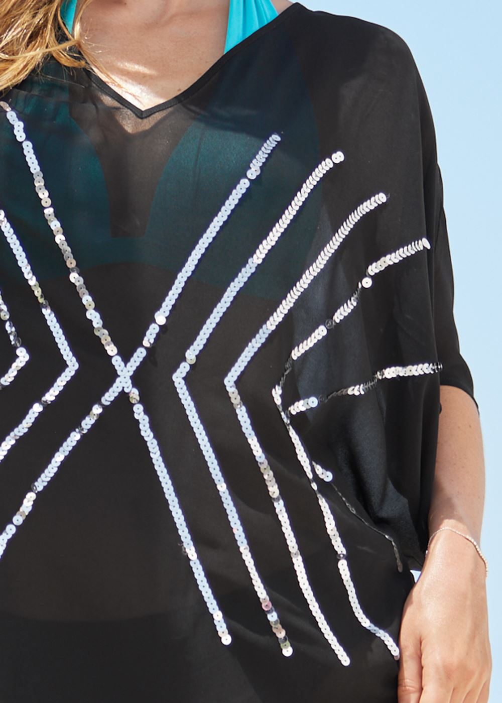 Venus Sequin Maxi Caftan in Black Beauty